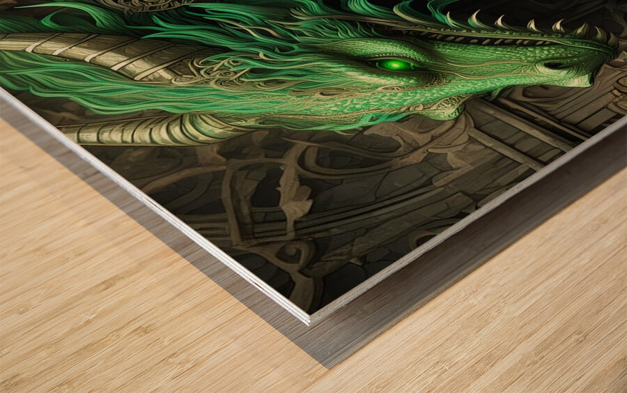 Bright Green Dragon Wood print