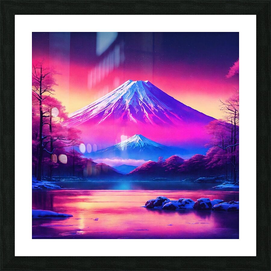 synthwave style snowy fuji yama future Picture Frame print