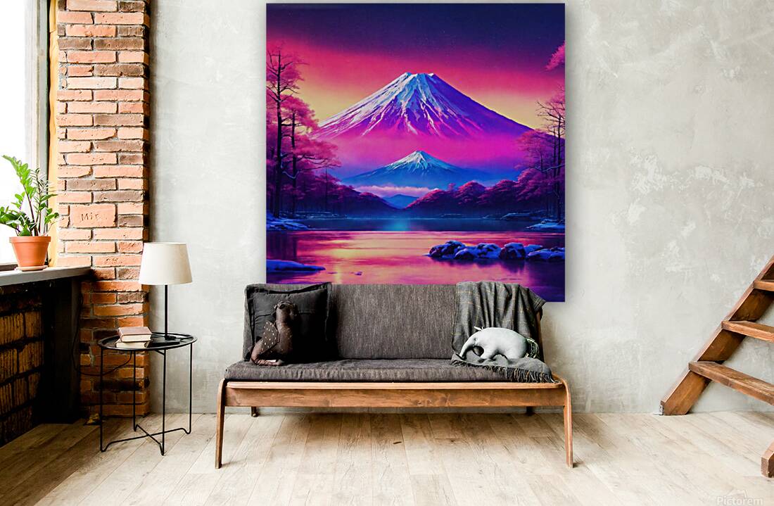 synthwave style snowy fuji yama future Reproduction