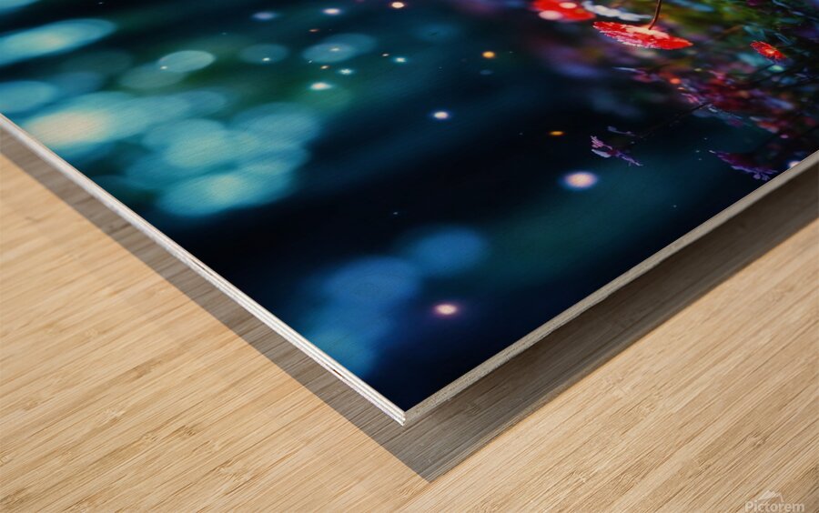 Tilt shift macro illustration of dark Wood print