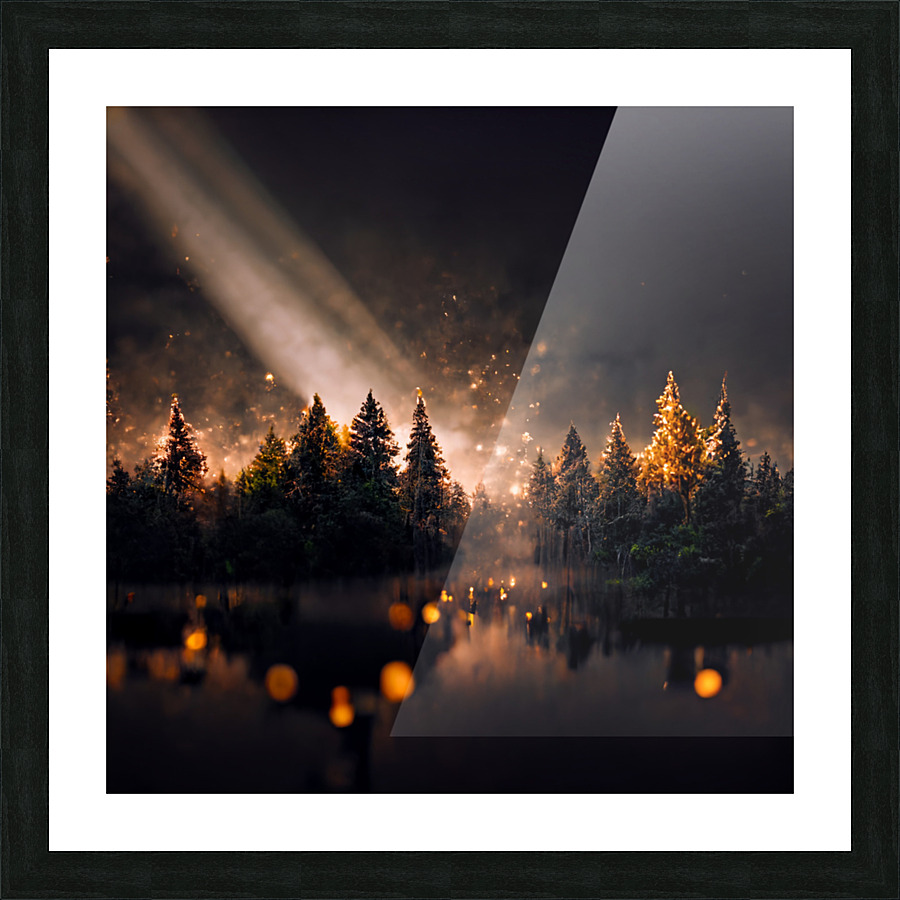 River Pine Trees At Night Picture Frame print