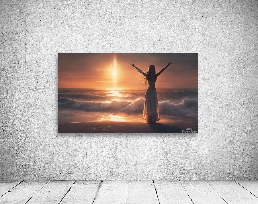 a woman standing on top of a beach next to the ocean 1 by Merarosa Wall Art