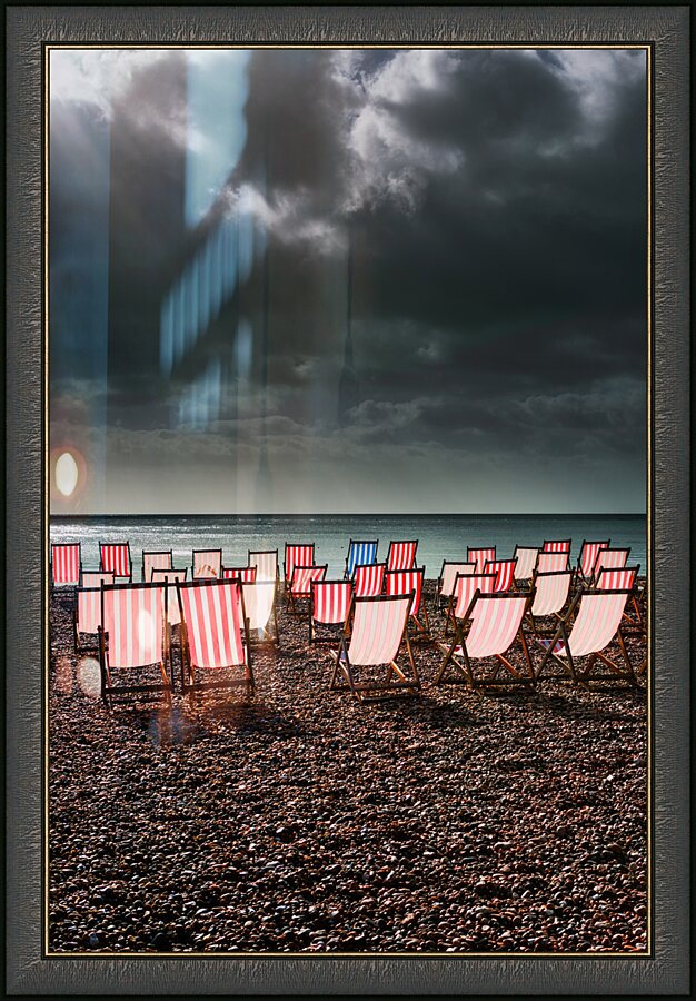 Deckchairs Beer Beach Devon Picture Frame print
