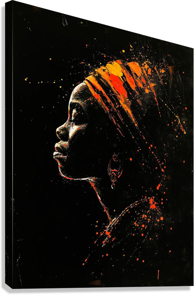 African Silhouette Vibrant Profile Splashed with Canvas Print