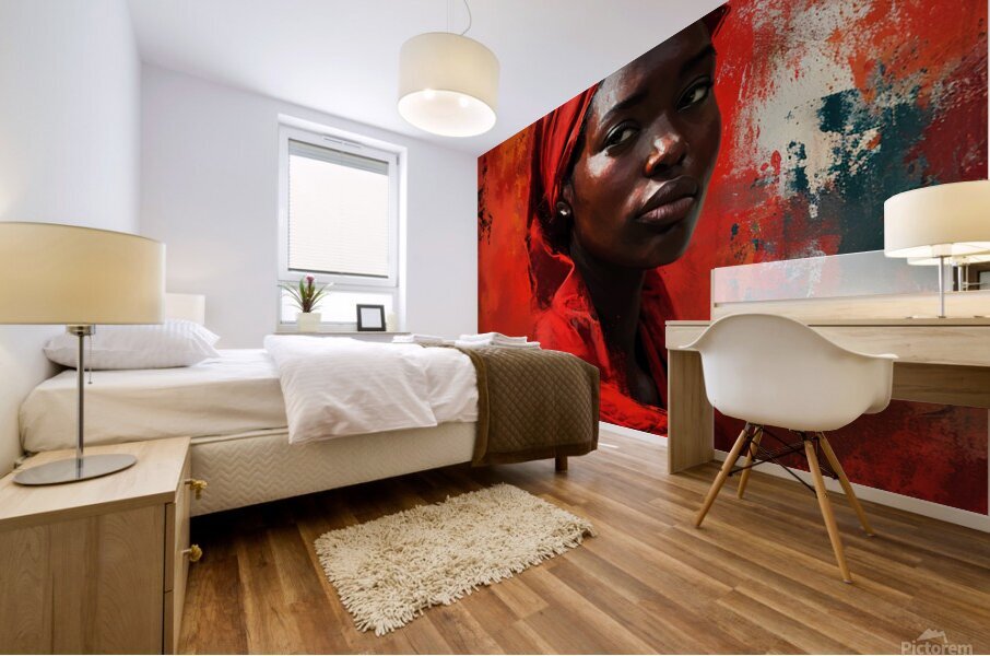 A Striking Portrait in Red Mural print