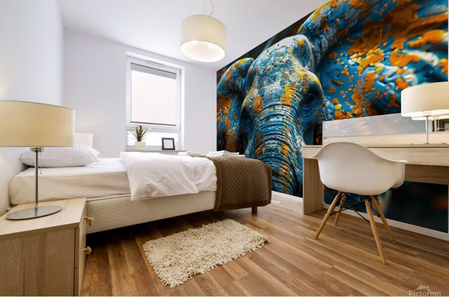 An Elephant Adorned with Color Splashes Mural print