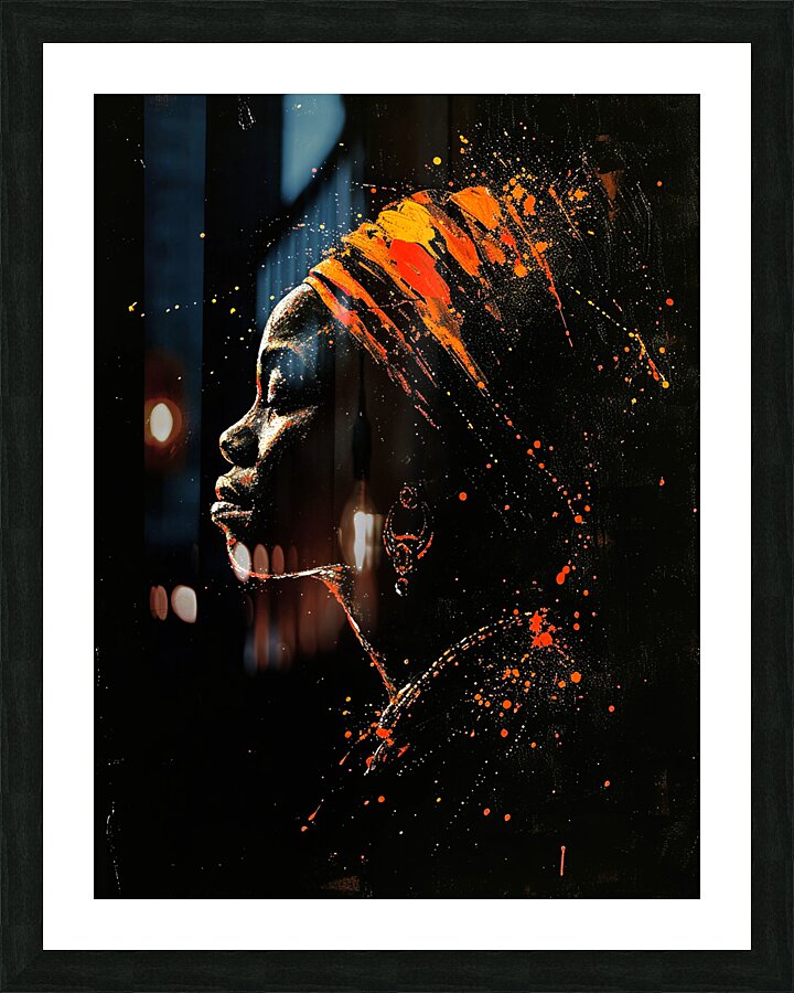 African Silhouette Vibrant Profile Splashed with Picture Frame print