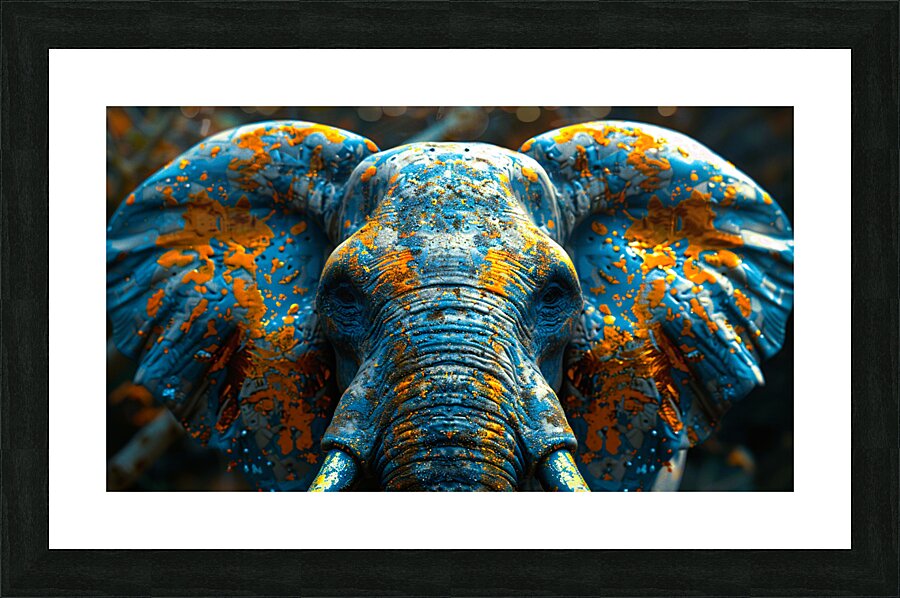 An Elephant Adorned with Color Splashes Picture Frame print