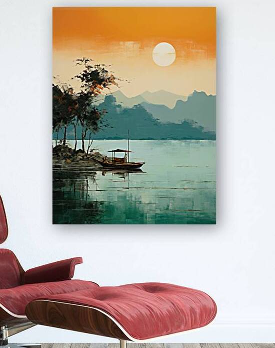 Serene Dusk A Minimalist Lakeside Scene with a So by Digiart