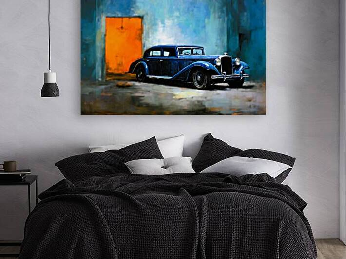 Timeless Elegance Vintage Car by a Doorway of Lig by Digiart