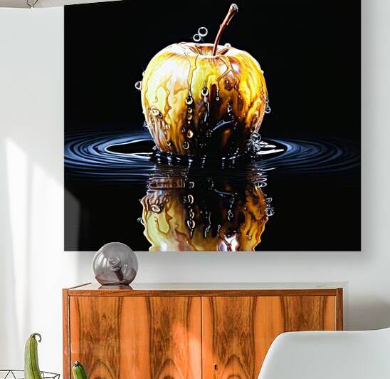 Golden Splash : Crisp Apple Caught in a Watercolor Cascade by Digiart