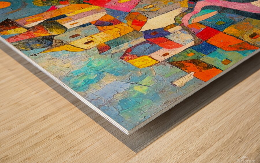 Vivid Village Wood print