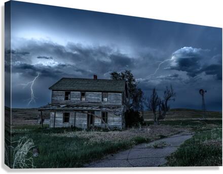 Haunted house with lightning Canvas Print