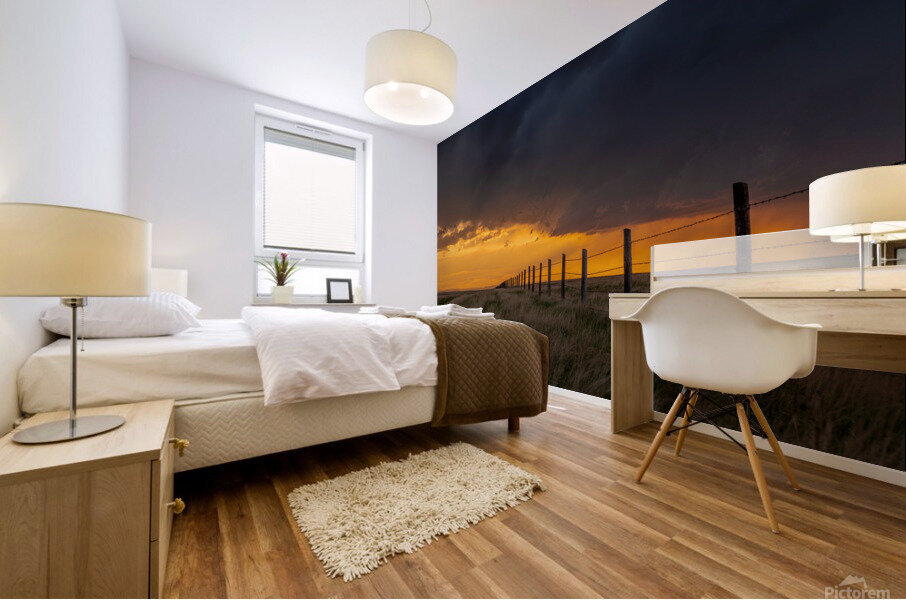 Midwest sunset on farmland Mural print