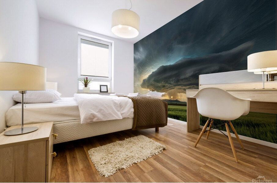 Tornadic Cell over Grassy Field Mural print