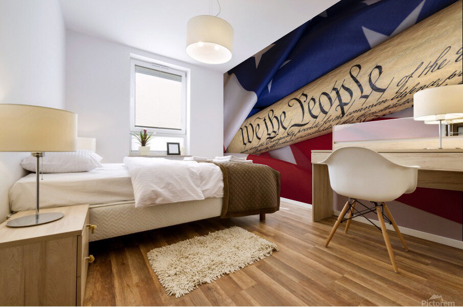 Constitution and American Flag Mural print