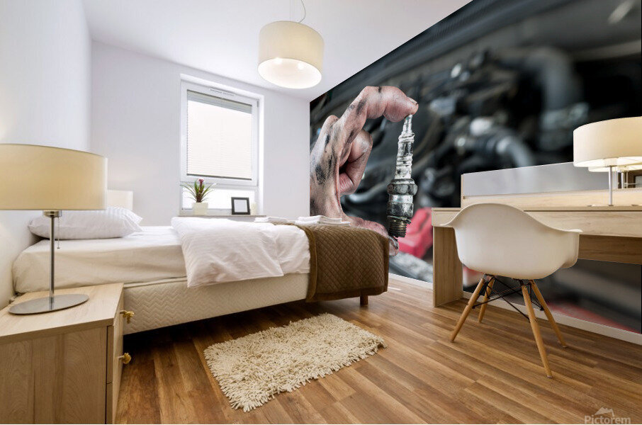 Auto mechanic and sparkplug Mural print