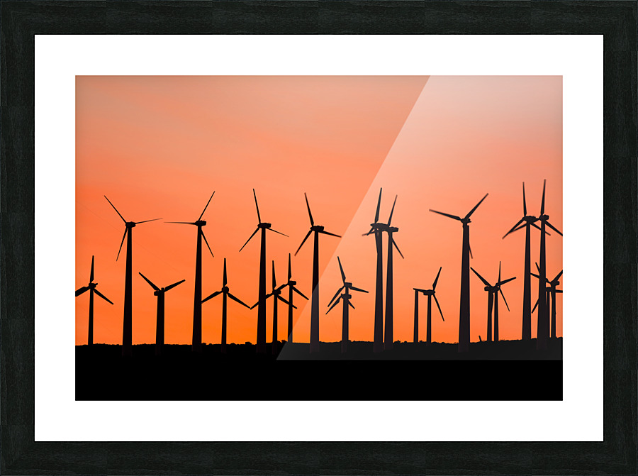 Windmill silhouette at sunset Picture Frame print