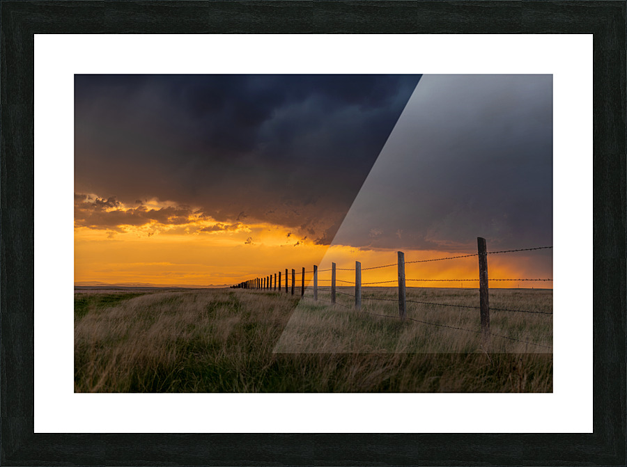 Midwest sunset on farmland Picture Frame print