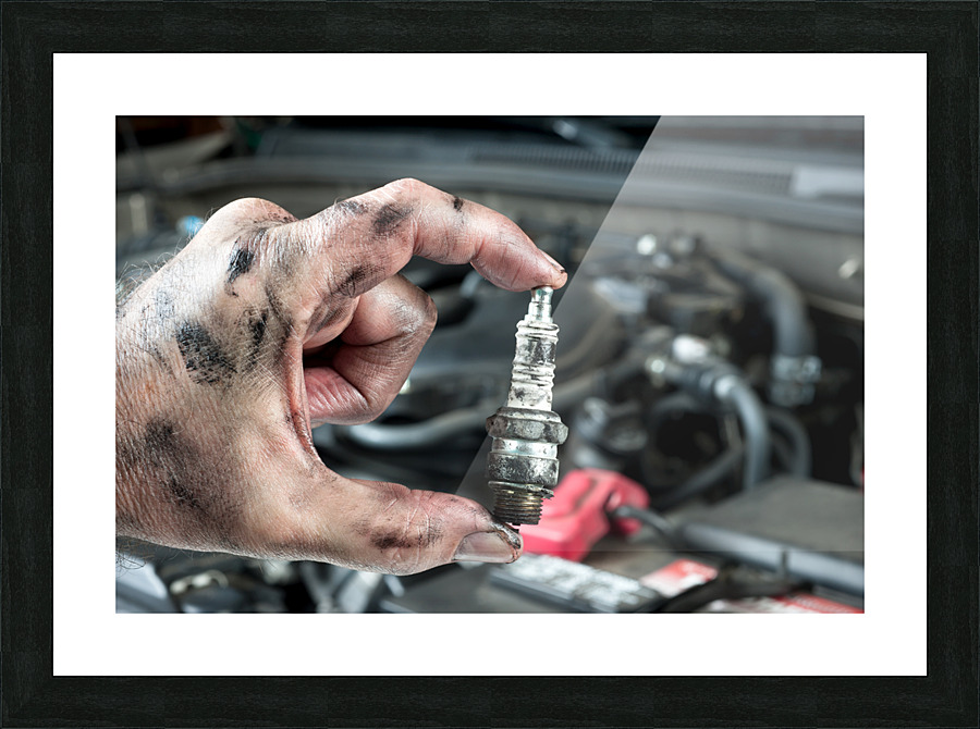 Auto mechanic and sparkplug Picture Frame print