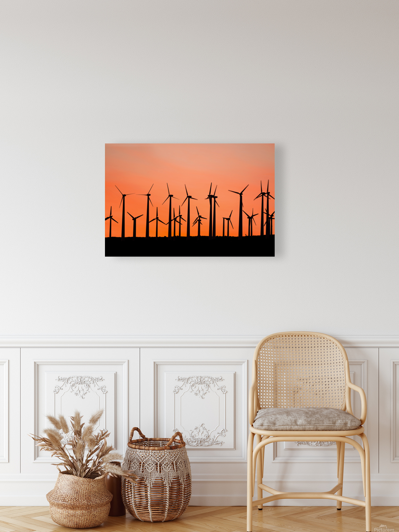 Windmill silhouette at sunset Reproduction