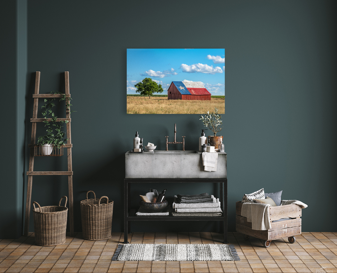 Barn with Texas Flag Reproduction