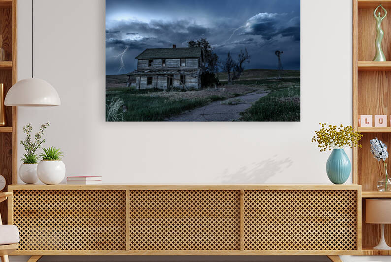 Haunted house with lightning by Joe Belanger