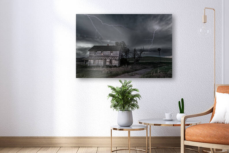 Haunted house with lightning by Joe Belanger