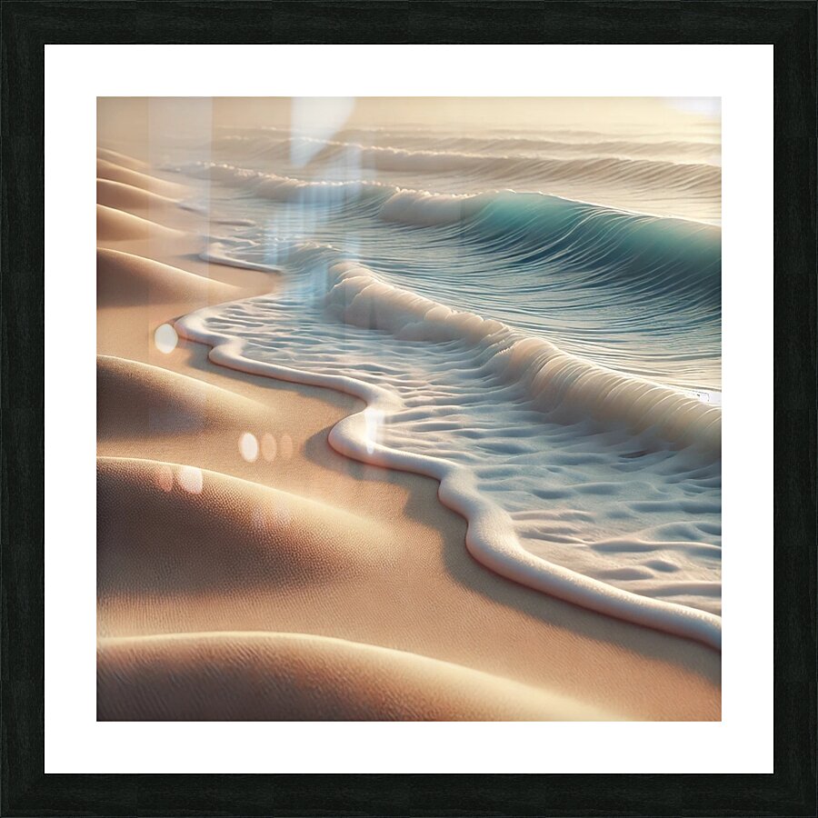 A serene beach scene featuring gentle ocean waves Picture Frame print