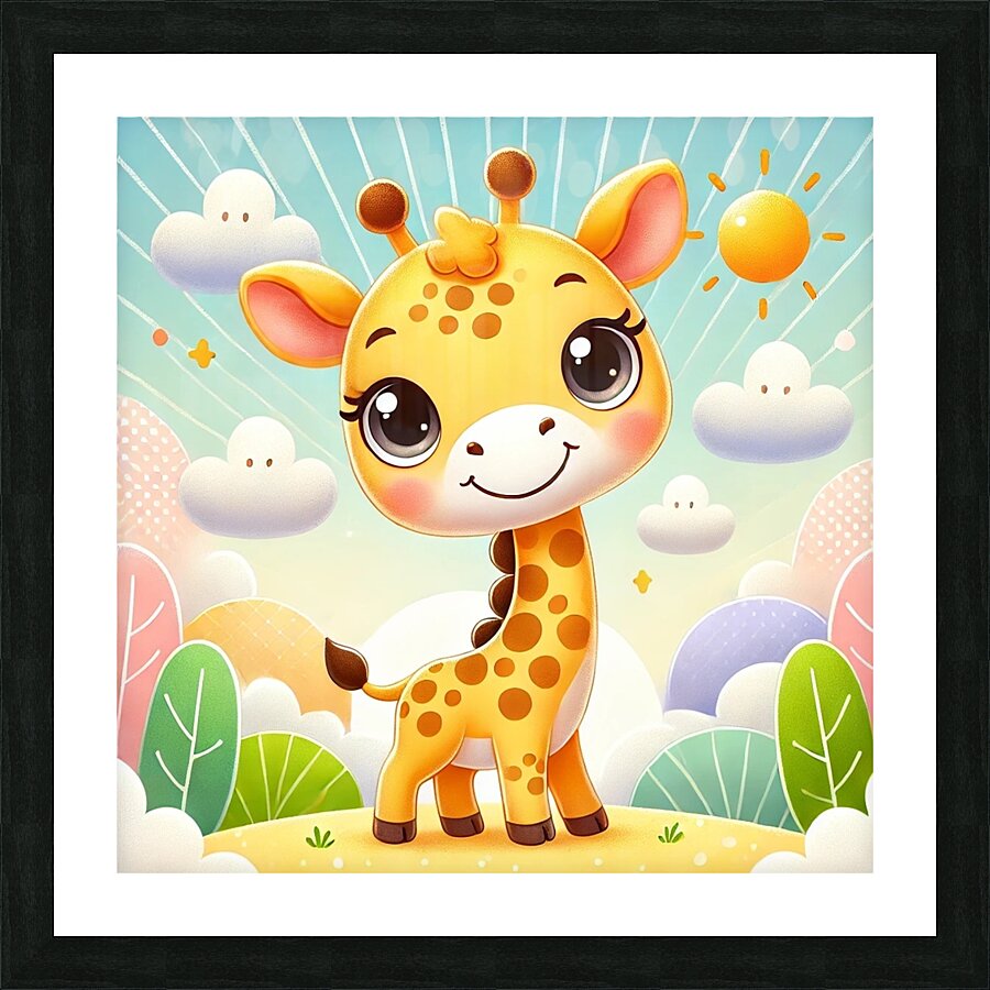 A cute cartoon giraffe  Picture Frame print