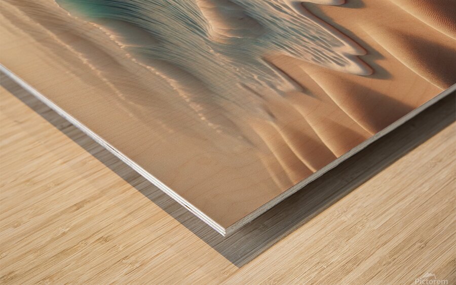 A serene beach scene featuring gentle ocean waves Wood print