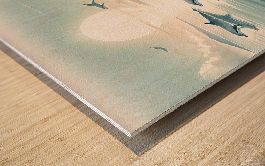 Majestic Whales and Dolphins in a Serene Ocean Wood print
