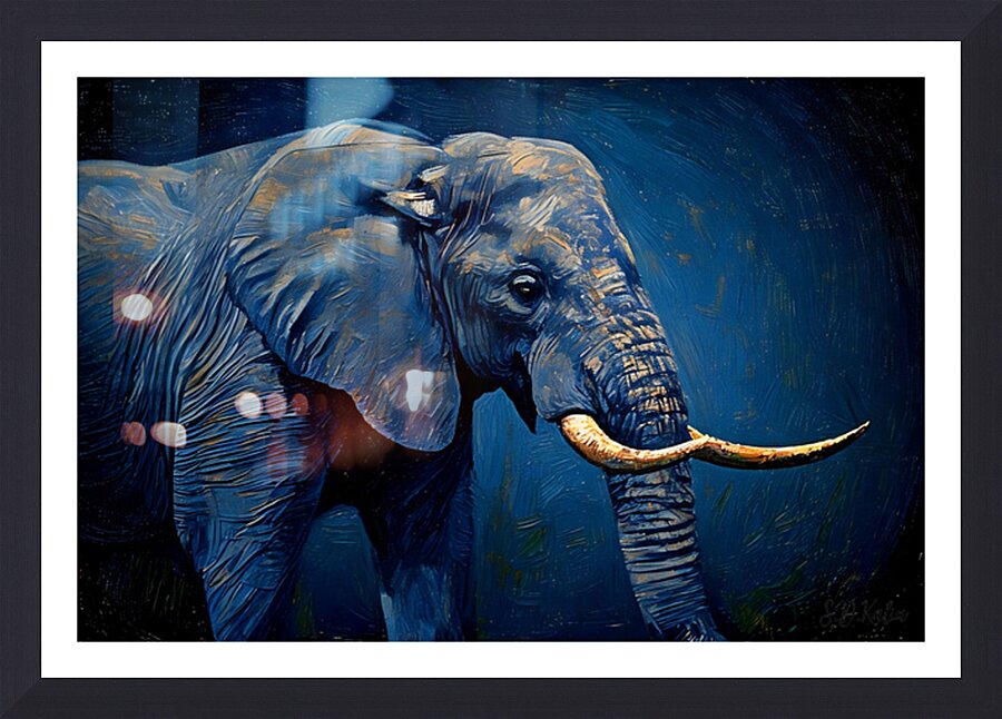 African Elephant in Blue Tones Gicl e Print 3210 Picture Frame print