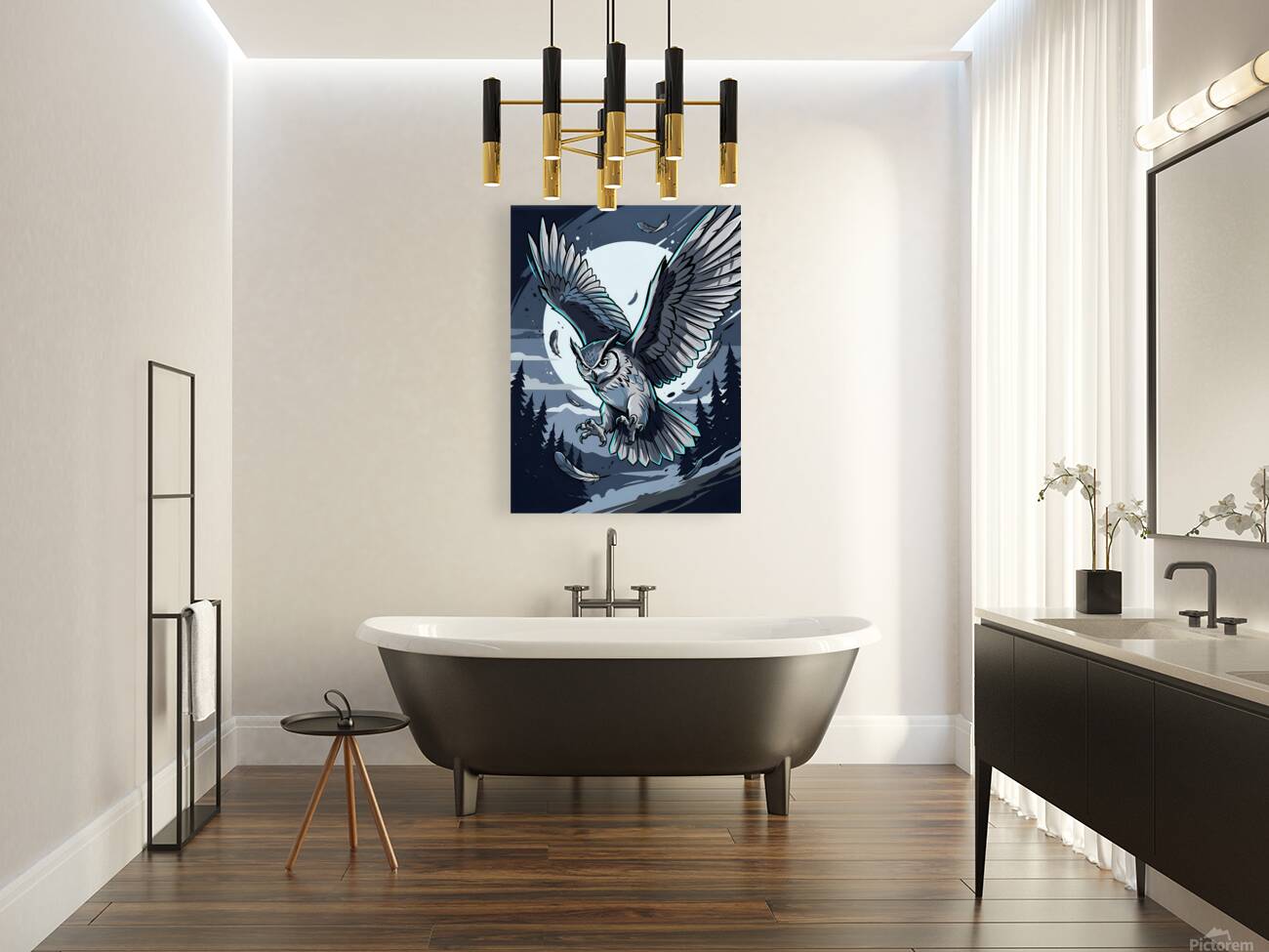 Midnight Owl Flight Moon Reproduction