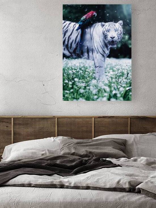 White Tiger and Parrot in a field of dandelions by Gen Z