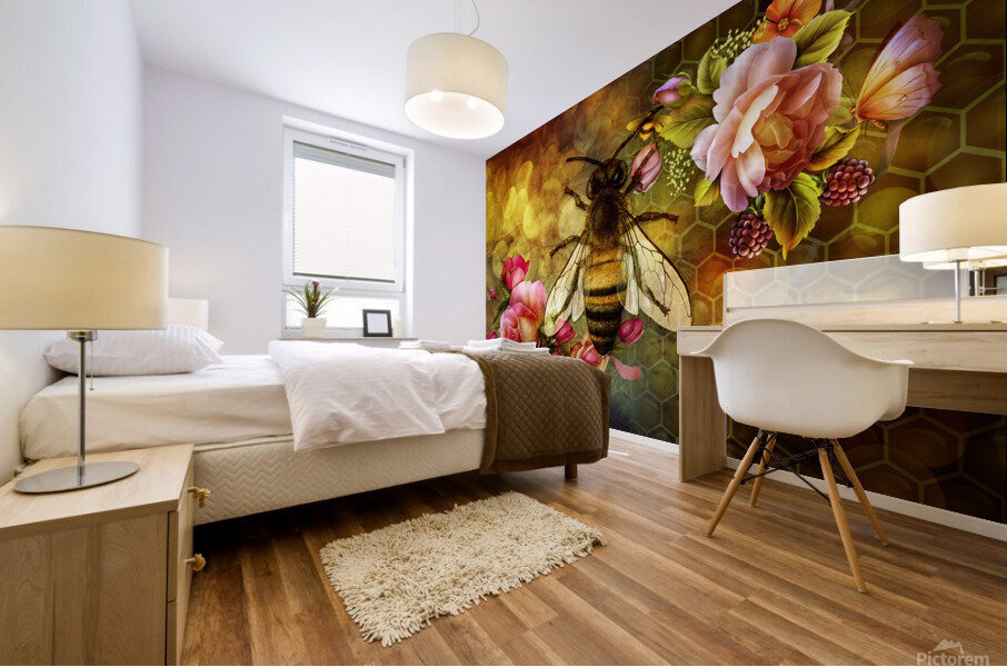 Bee and Honeycomb Mural print