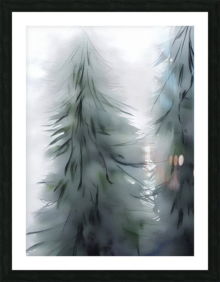 Pine tree and Winter storm Picture Frame print