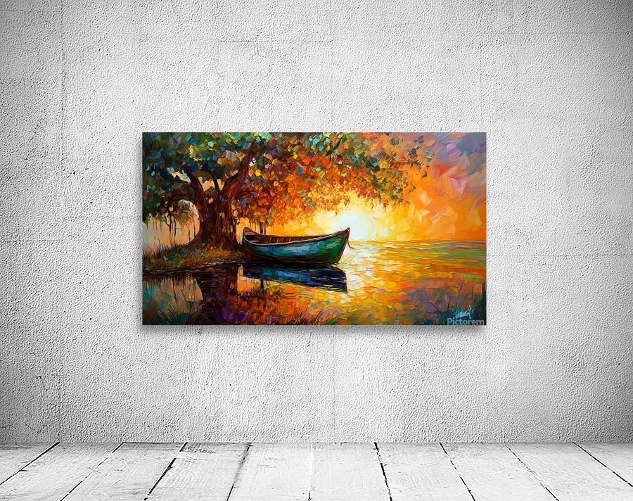 Boat at tranquil sunset Wall Preview