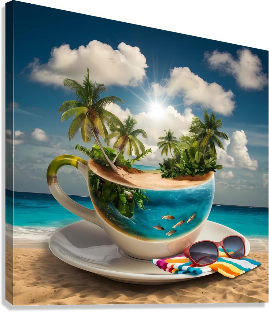 Coffee Cup With Beach Canvas Print