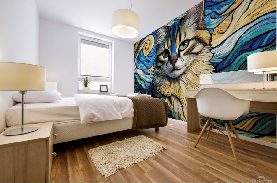 Starry Night Cat Mural print