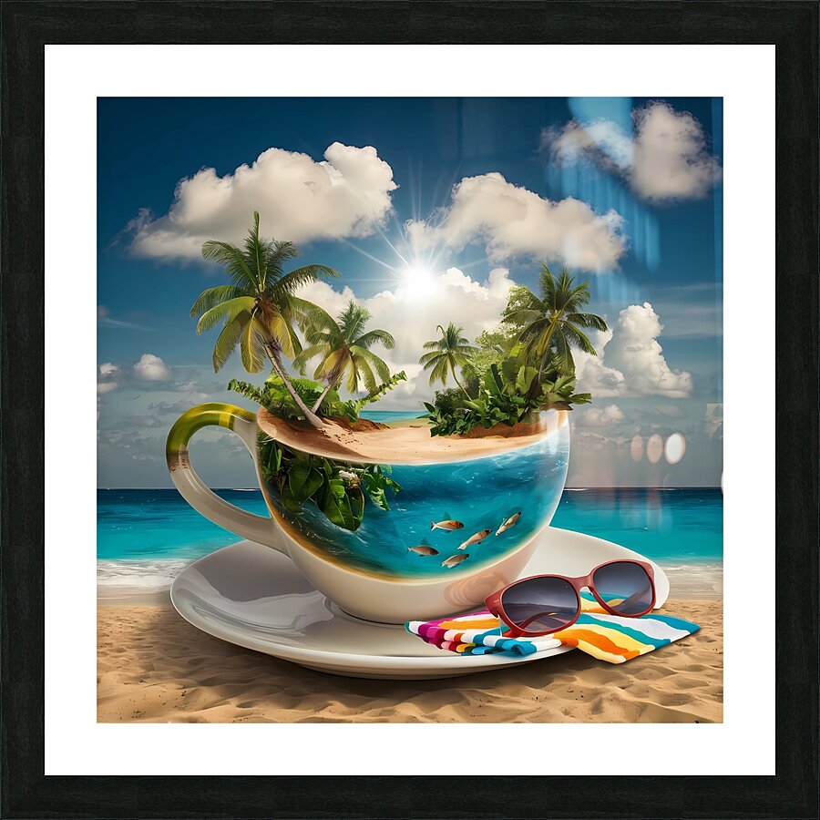 Coffee Cup With Beach Picture Frame print