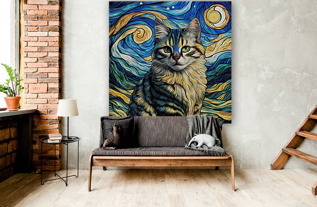 Starry Night Cat Reproduction