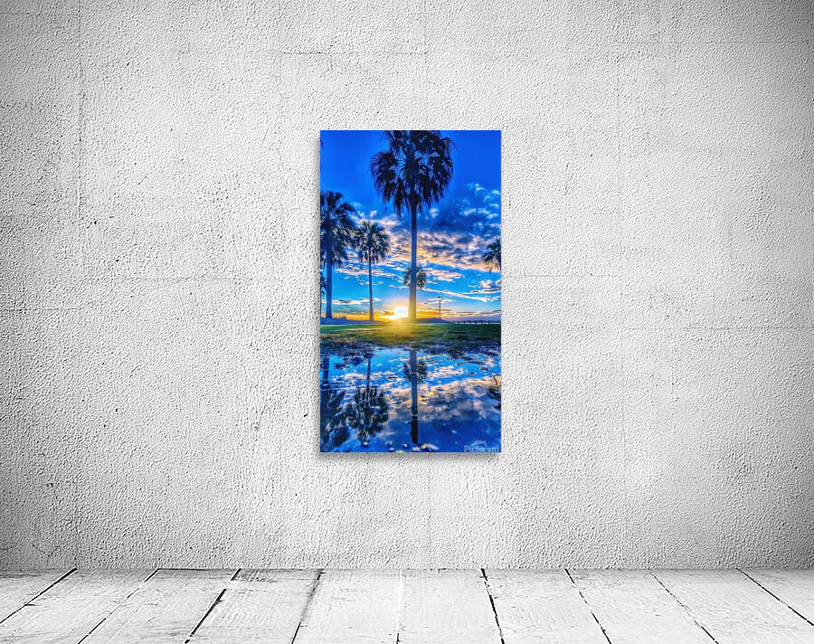 Golden Sunset Reflection – Tropical Palm Trees and Tranquil Waters Wall Preview