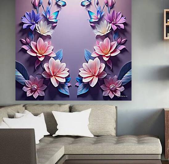 Floral Butterfly Wall Art Canvas – Elegant Purple Flower Decor for Bedroom & Living Room by El moustapha