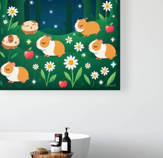 Cute Guinea Pig Wall Art – Kawaii Animal Nursery Decor Magical Night Garden Canvas by El moustapha