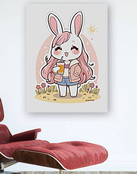 Kawaii Bunny Canvas Wall Art - Cute Rabbit Aesthetic Decor by El moustapha