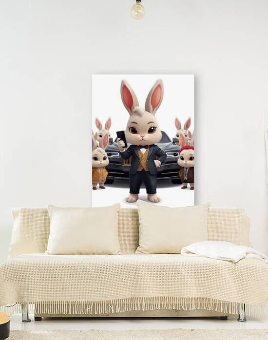 Elegant Bunny in Suit Canvas Wall Art - Luxury Animal Decor by El moustapha