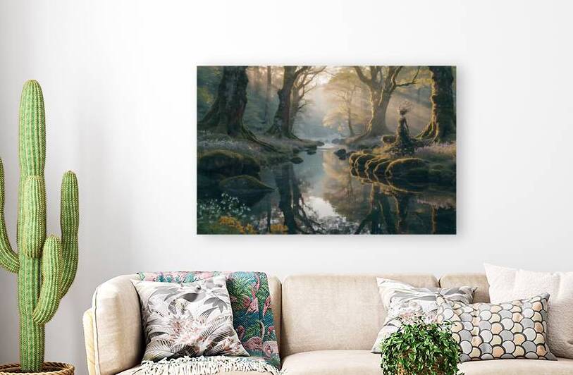 Enchanted Forest Reflection – Magical River Glow Wall Art Canvas by El moustapha