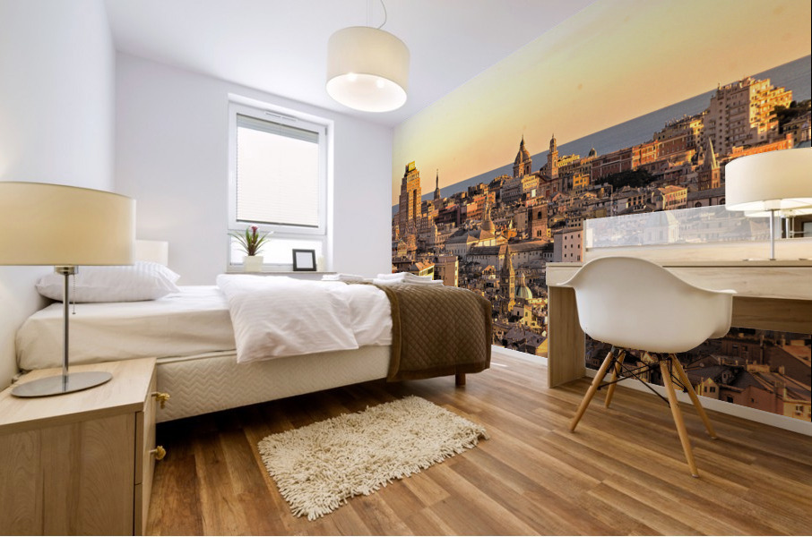 Genoa cityscape at sunset Mural print