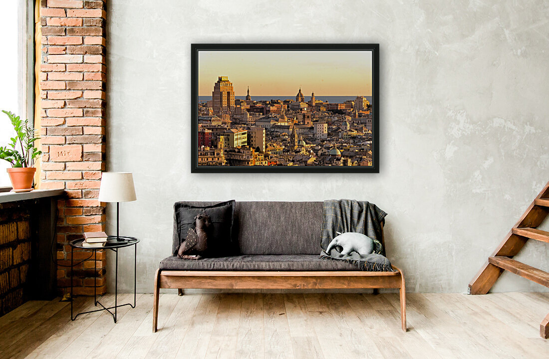 Genoa cityscape at sunset Reproduction